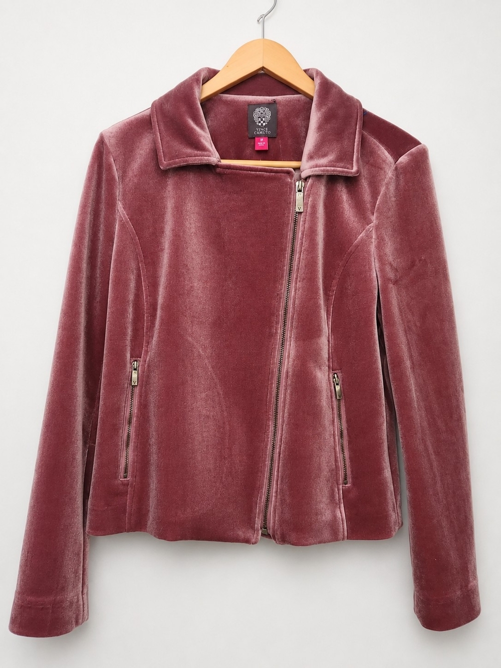 Vince Camuto Pink Velvet Moto Jacket Size Small